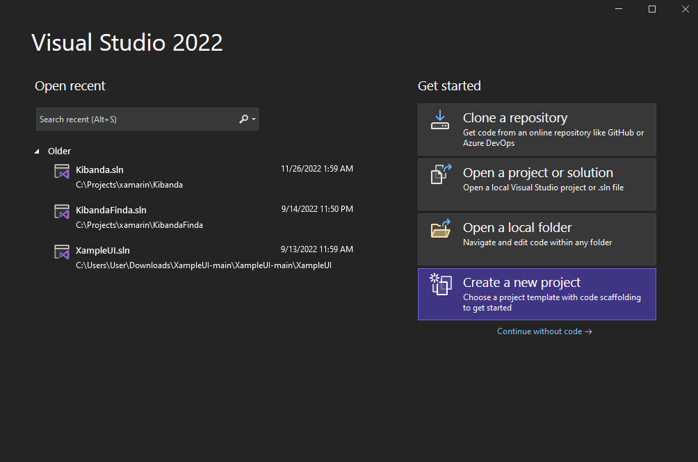 The Visual Studio 2022 panel