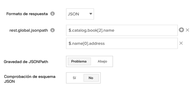 Form control elements to configure JSON response checks