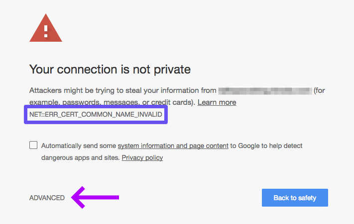 Solving the “Your connection is not private” alert