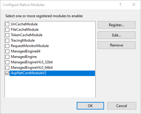 Selecting the AspNetCoreModuleV2 module