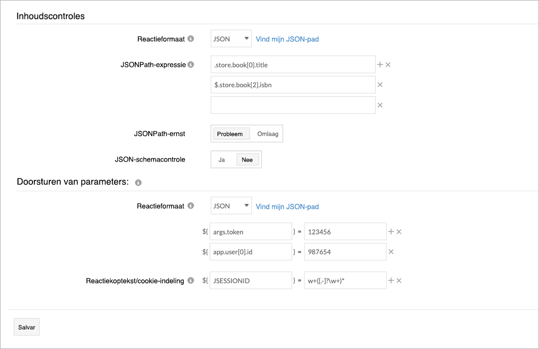 A form displaying labels and corresponding input fields for testing API response