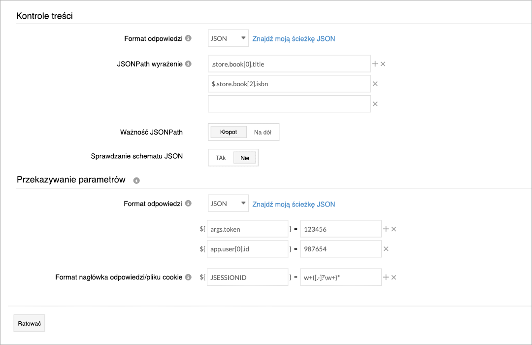 A form displaying labels and corresponding input fields for testing API response