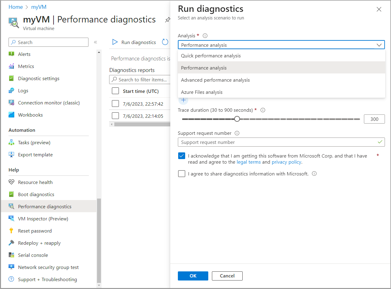 Running diagnostics on an Azure VM