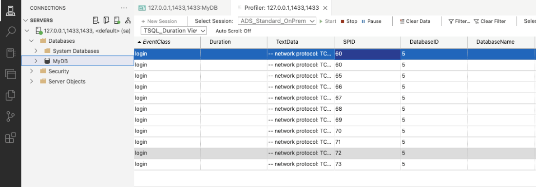 SQL Server Profiler shows multiple connections