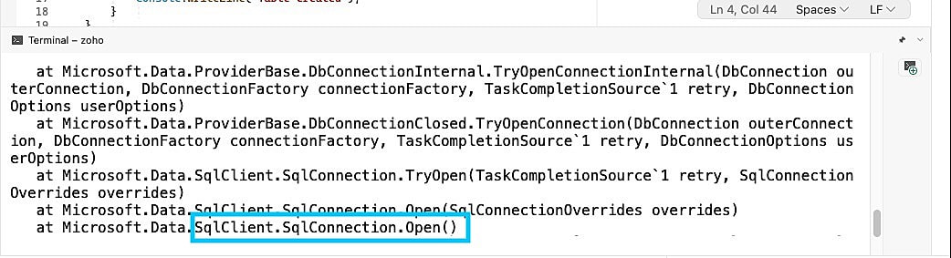 Connection timeout error stack from an incorrect server address