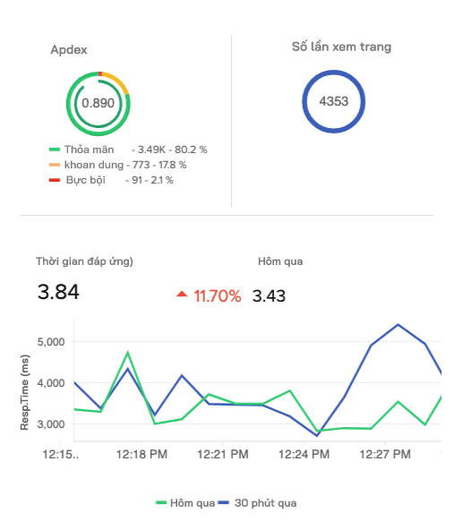 A combo chart showing overall response time, Apdex score, and pageviews.