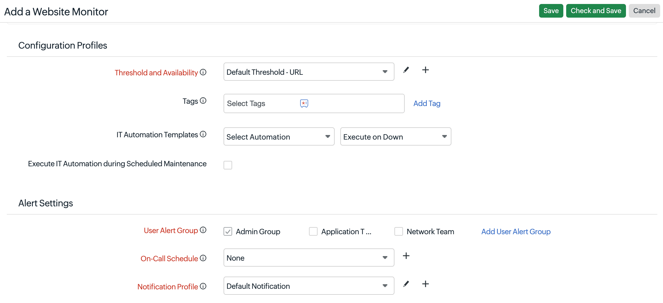 Configure your alert-related settings while adding a monitor in Site24x7